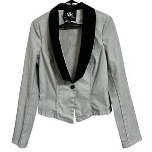 Rock and Republic Womens Blazer Jacket Black Shawl Collar Light Denim Wash 10